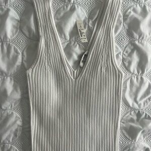 Madewell Whitef Ribbed V-Neck Tank Top, Size S